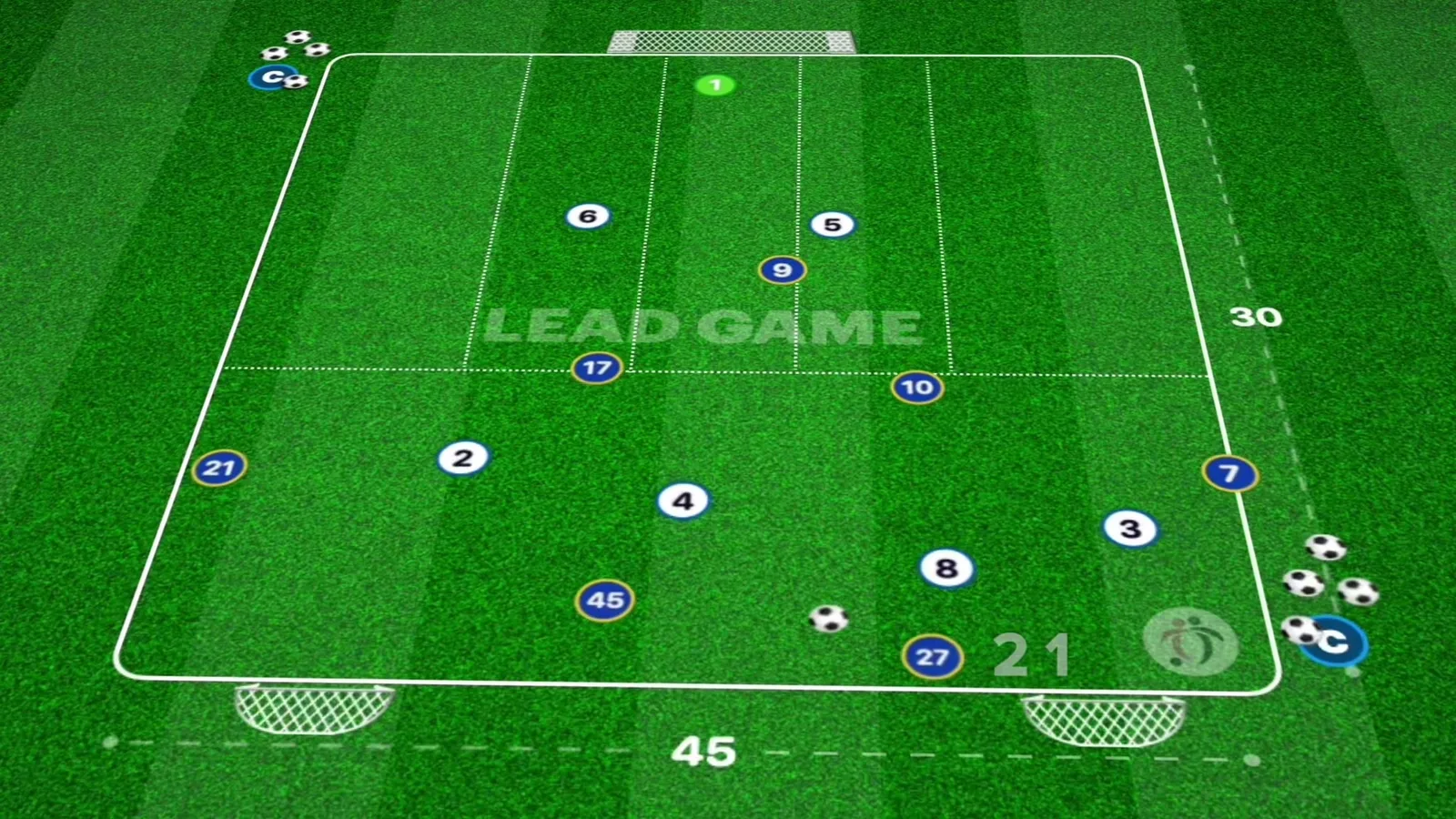 Touchtight small-sided practice with numbered players and marked playing areas