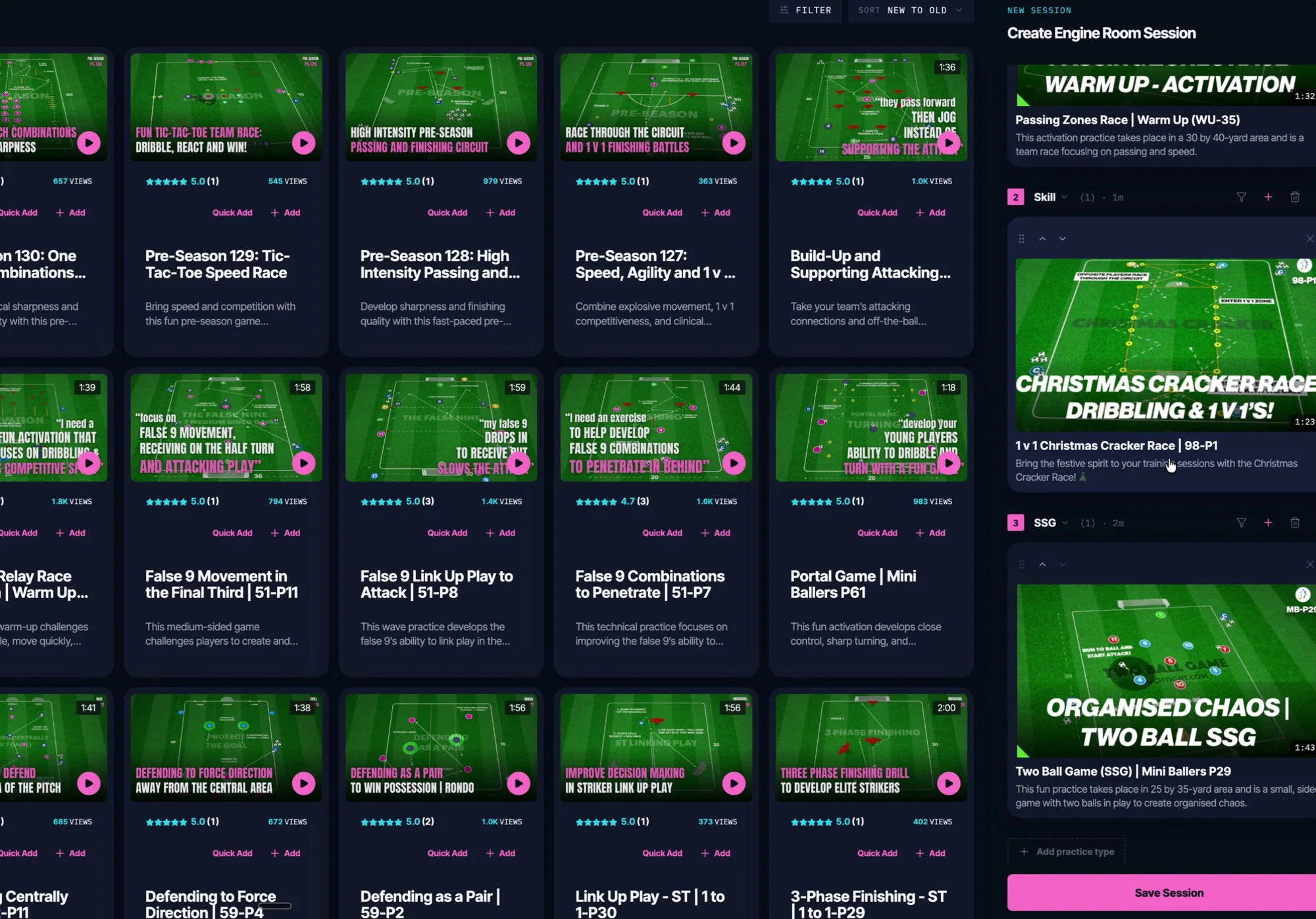The real Touchtight session builder, captured on 22 September