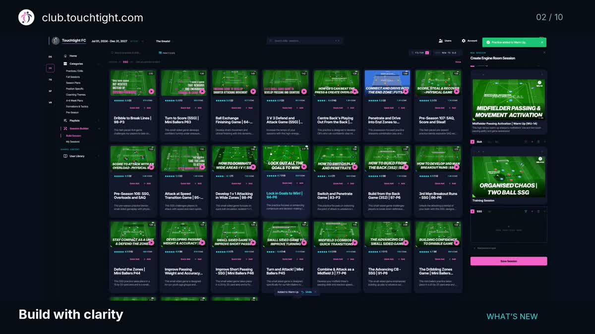 Touchtight Club session builder walkthrough